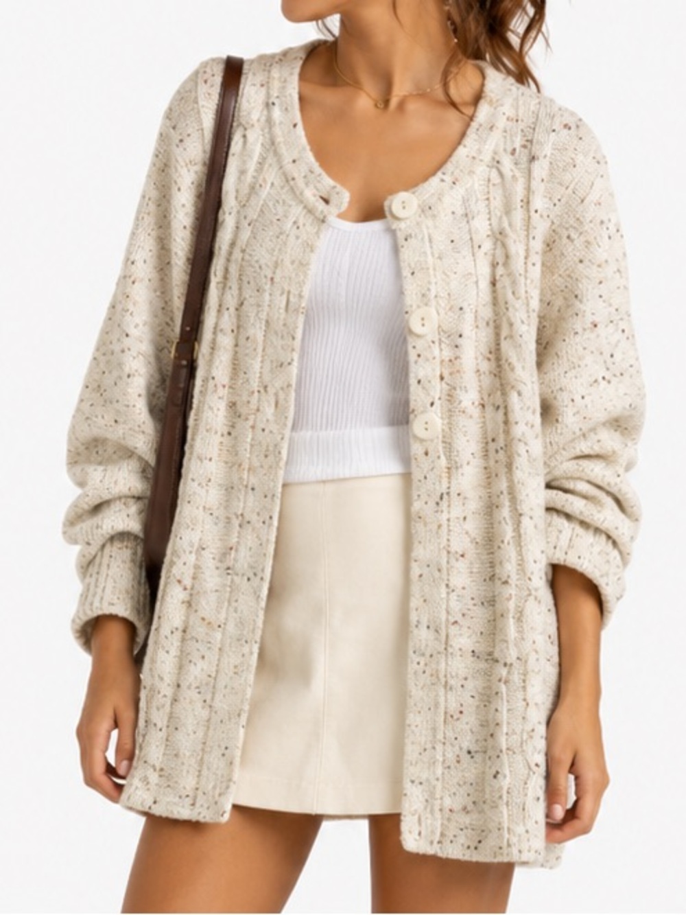 Ivory Cable Knit Cardigan Sweater